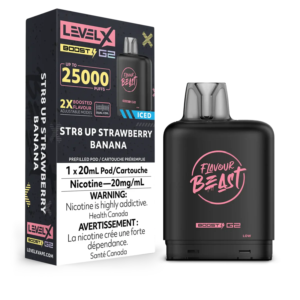 Flavour Beast LevelX Boost G2 pod 25K Str8 UP Strawberry Banana 20mg/mL (Provincial)