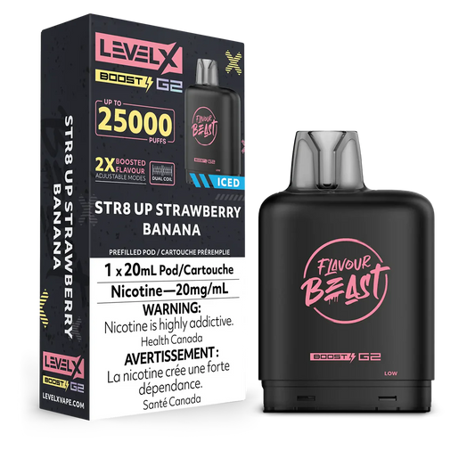 Flavour Beast LevelX Boost G2 pod 25K Str8 UP Strawberry Banana 20mg/mL (Provincial)