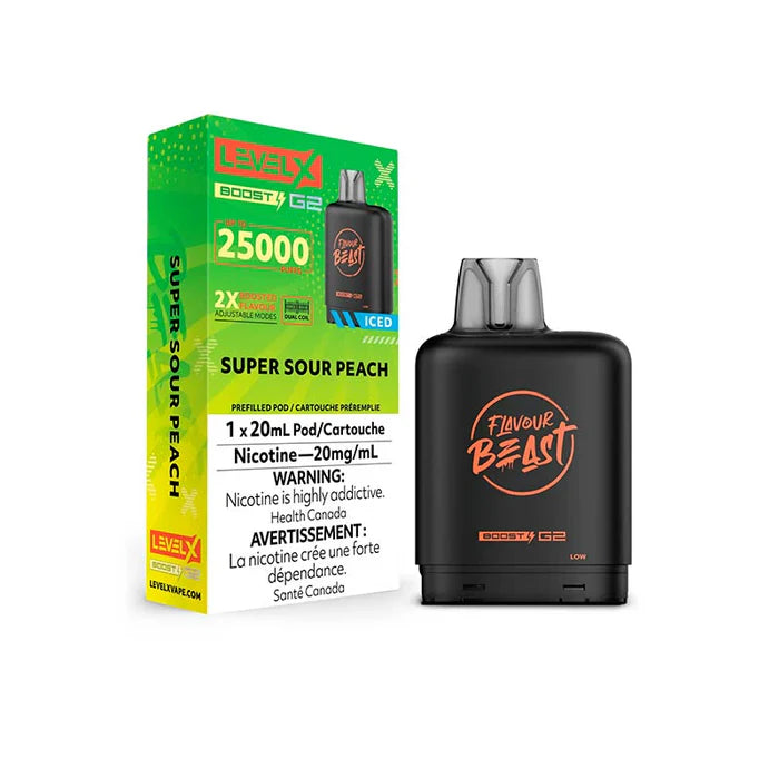 Flavour Beast LevelX Boost G2 pod 25K Super Sour Peach Iced 20mg/mL ( provincial)