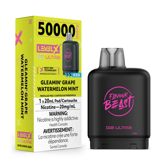 Flavour Beast LevelX Boost G2 Ultra pod 50k Gleamin’ Grape Watermelon Mint Iced 20mg/mL (Provincial)