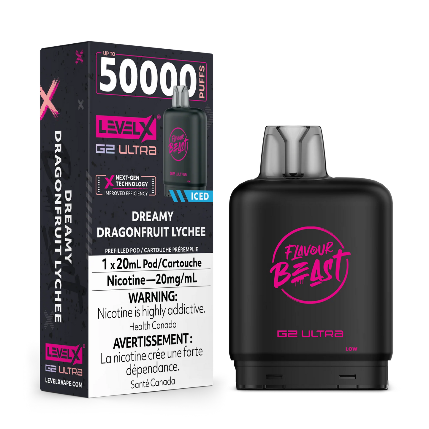 Flavour Beast Level X G2 Ultra pod 50k Dreamy Dragonfruit Lychee Iced 20mg/mL (Provincial)