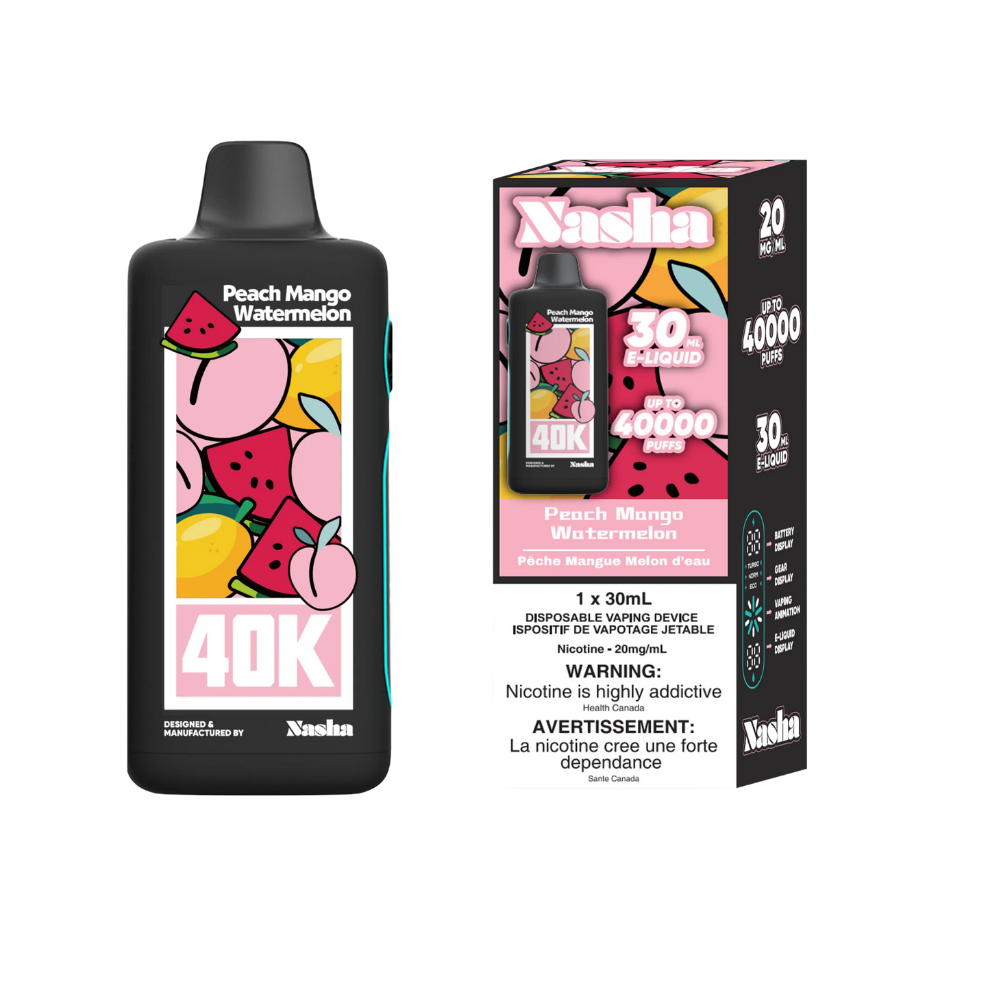 Nasha 40k Peach Mango Watermelon Disposable 20mg/ml-30mL (Provincial)