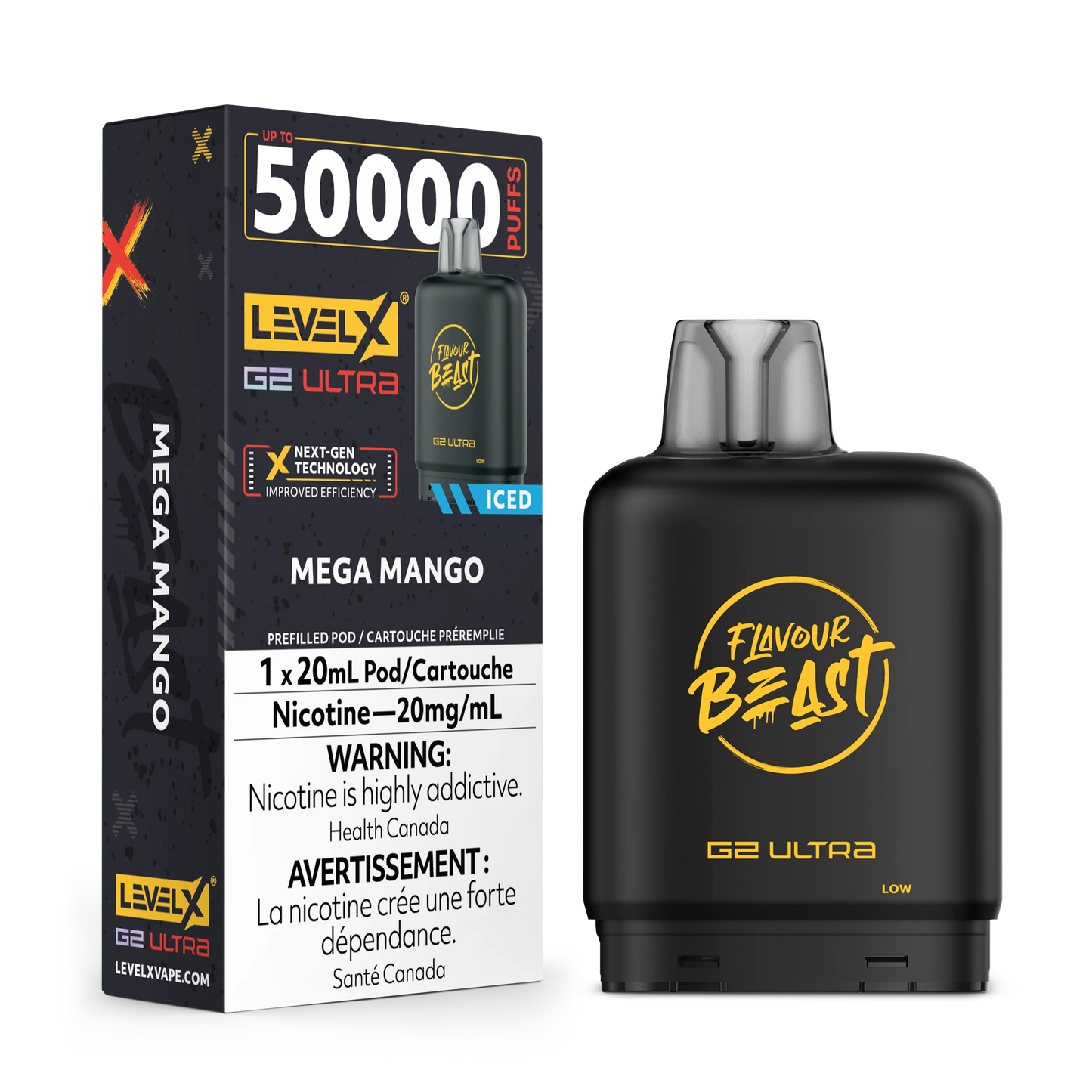 Flavour Beast LevelX Boost G2 Ultra pod 50k Mega Mango Iced 20mg/mL (Provincial)