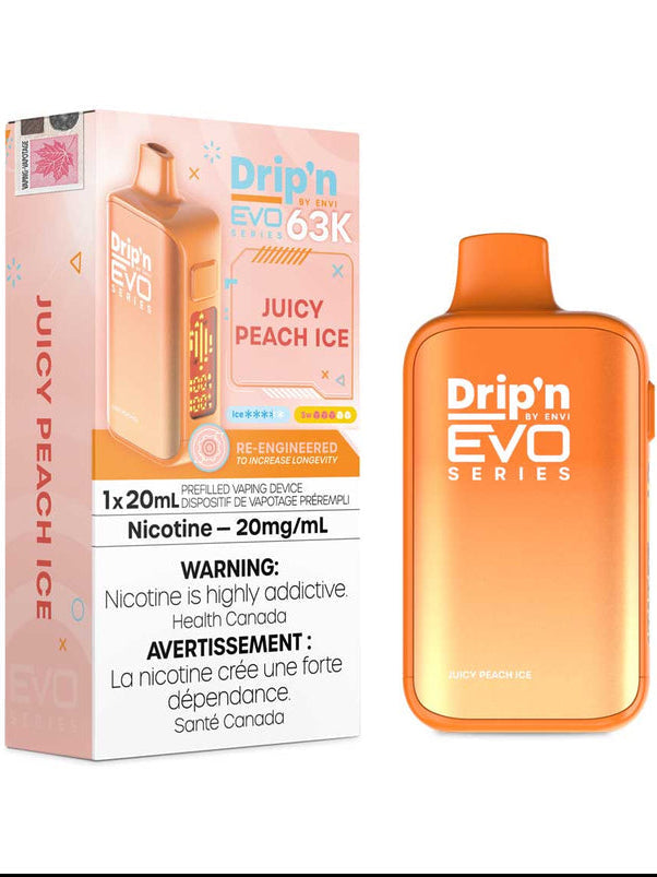 Drip’n by Envi Evo 63k Juicy Peach Ice 20mg/mL disposable (Provincial)