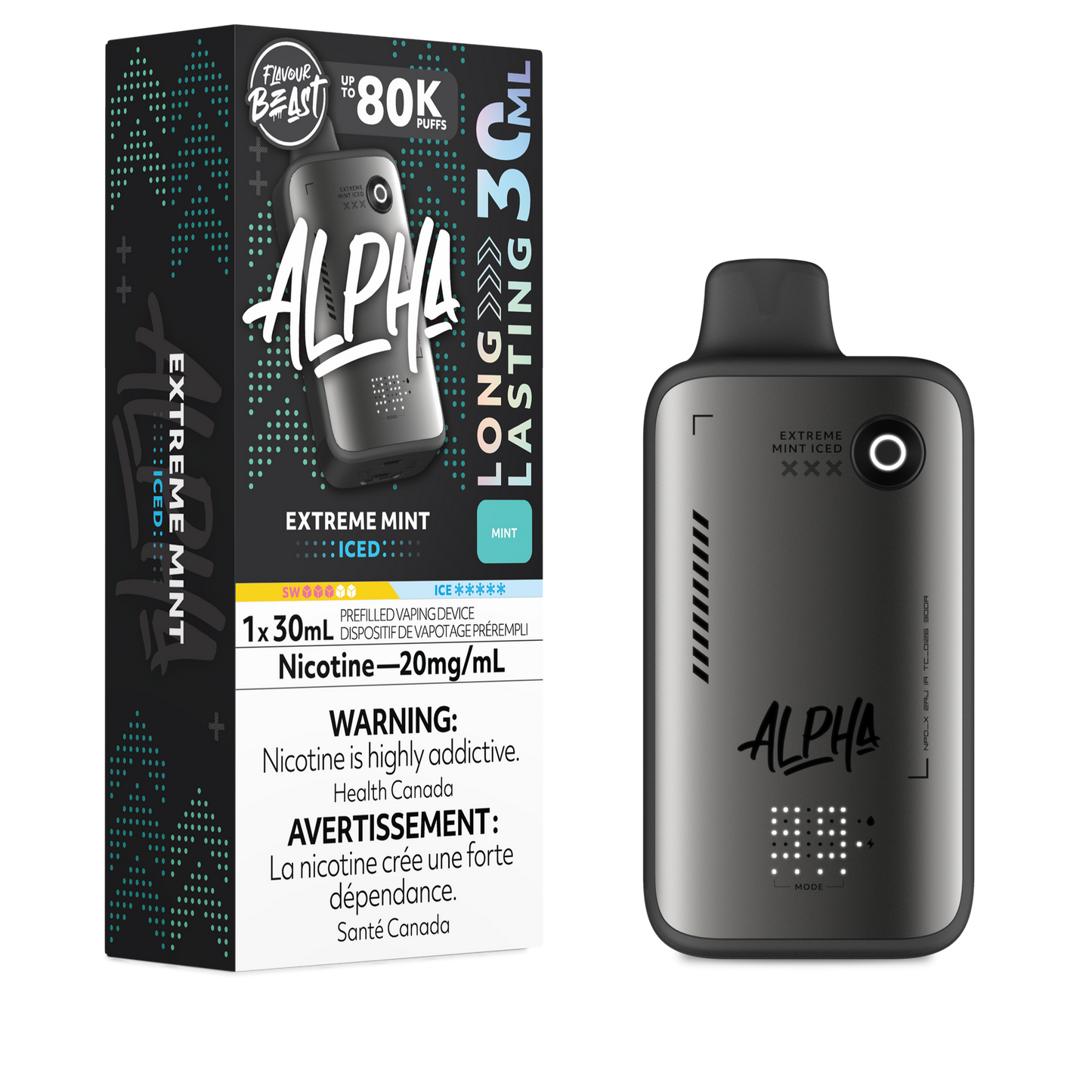 Flavour Beast Alpha 80k Extreme Mint Ice 20mg/30mL disposable (Provincial)