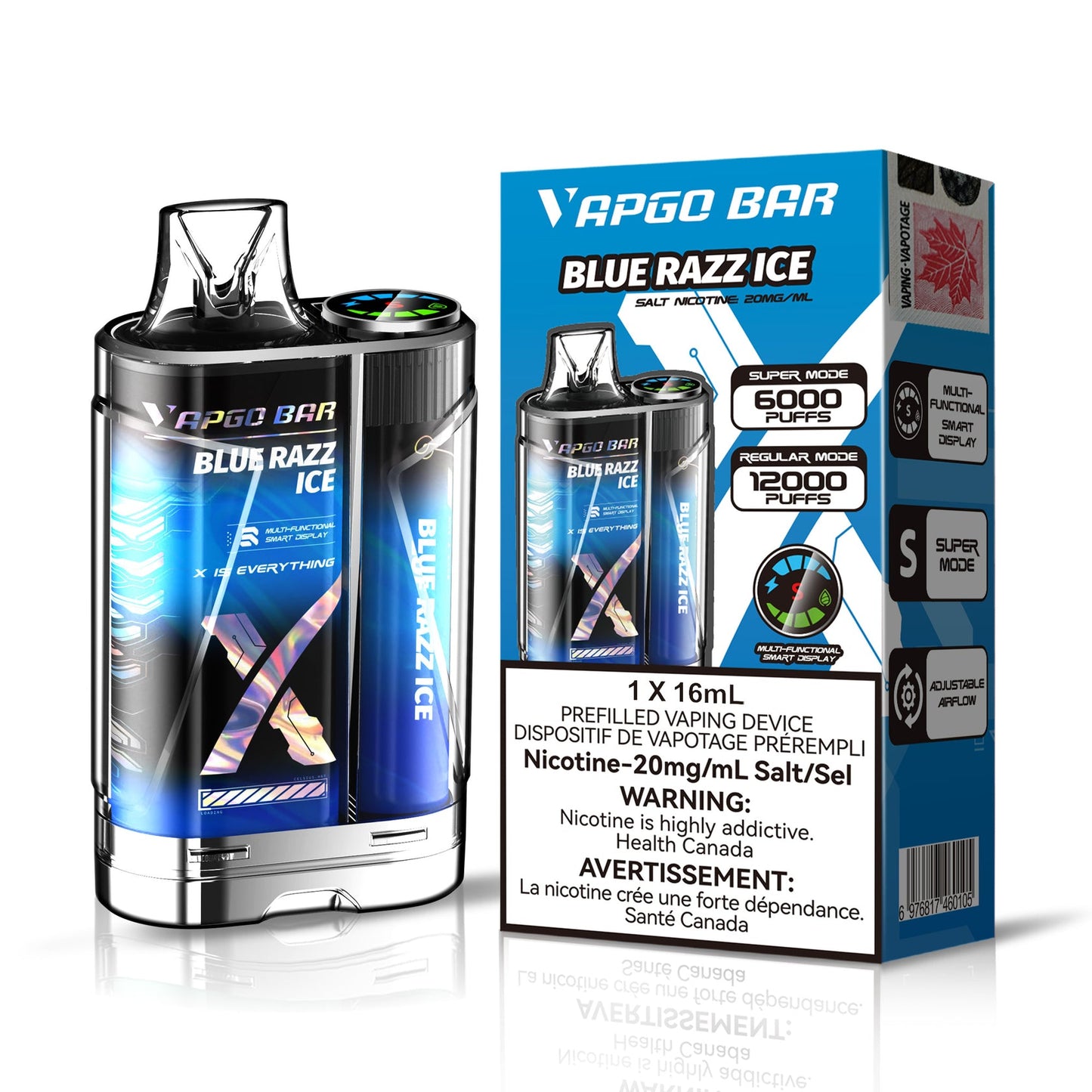 Vapgo Bar 6000/12000 Blue Razz Ice 20mg/mL disposable (provincial)