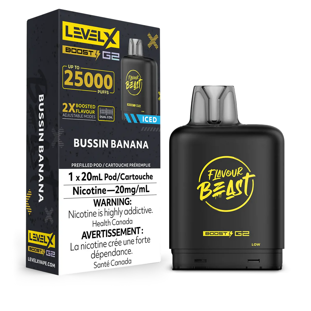 Flavour Beast LevelX Boost G2 pod 25K  Bussin Banana Iced 20mg/mL (Provincial)