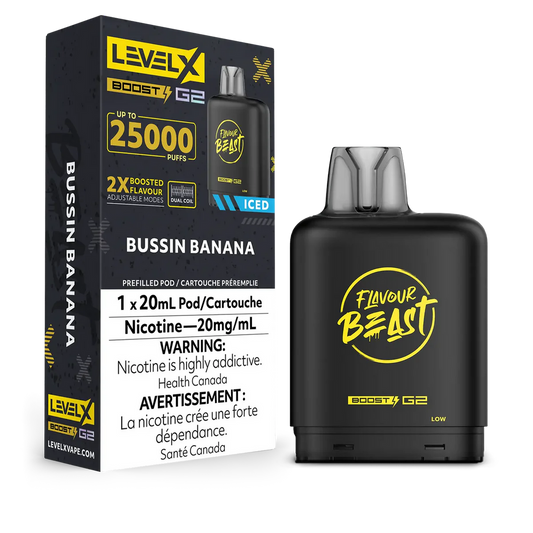 Flavour Beast LevelX Boost G2 pod 25K  Bussin Banana Iced 20mg/mL (Provincial)