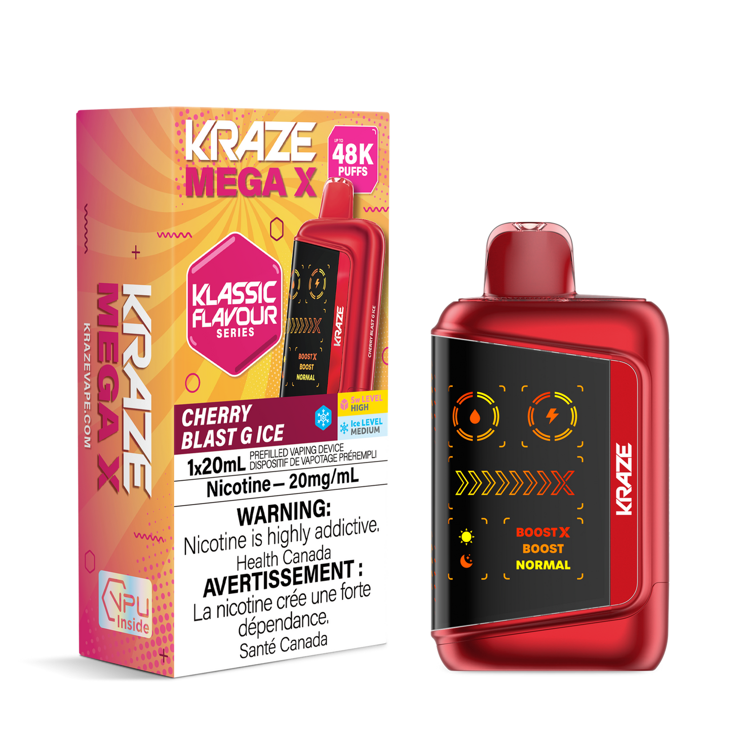 Kraze Mega X 48k Cherry Blast G Ice 20mg/mL  Disposable (Provincial)