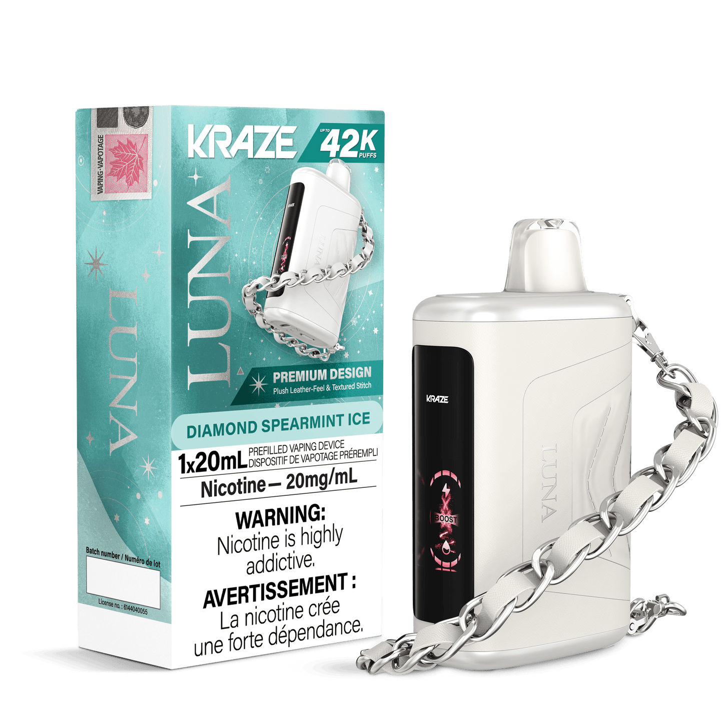 Kraze Luna 42K Diamond Spearmint Ice 20mg/mL disposable (Provincial)