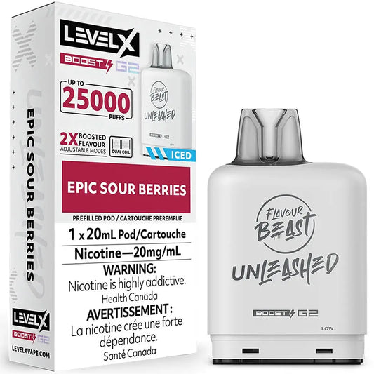 Flavour beast LevelX Boost G2 pod 25K Epic Sour Berries Iced 20mg/mL (Provincial)