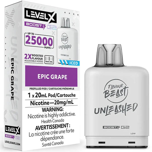 Flavour beast LevelX Boost G2 pod 25K Epic Grape Iced 20mg/mL (Provincial)