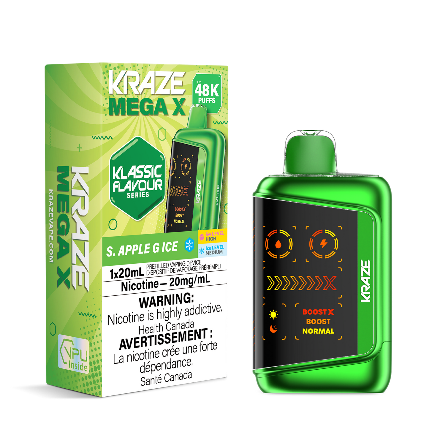 Kraze Mega X 48k S.Apple G Ice 20mg/mL  Disposable (Provincial)