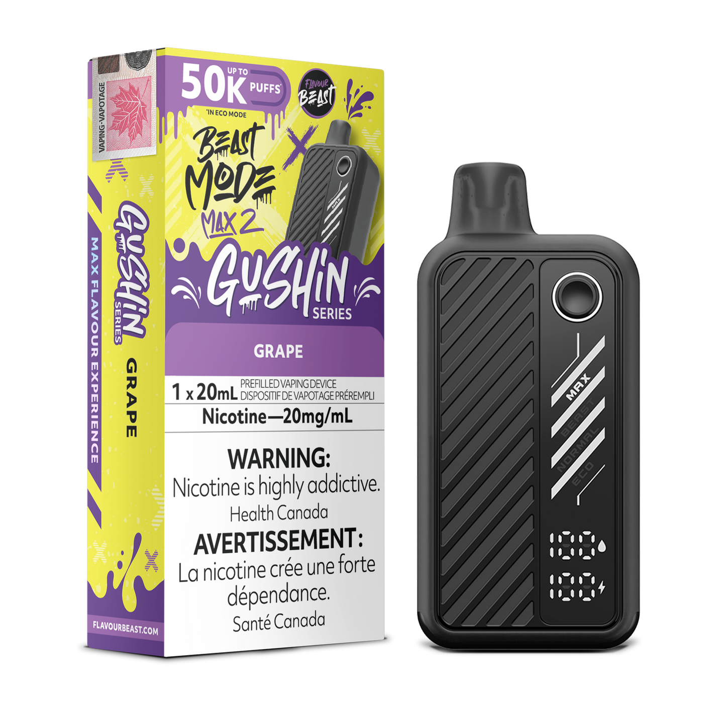 Flavour Beast Mode Max 2 50k Gushin Grape 20mg/mL disposable (Provincial)