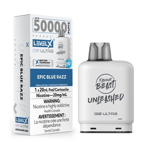 Flavour Beast Unleashed Level X G2 Ultra pod 50k Epic Blue Razz Iced 20mg/mL (Provincial)