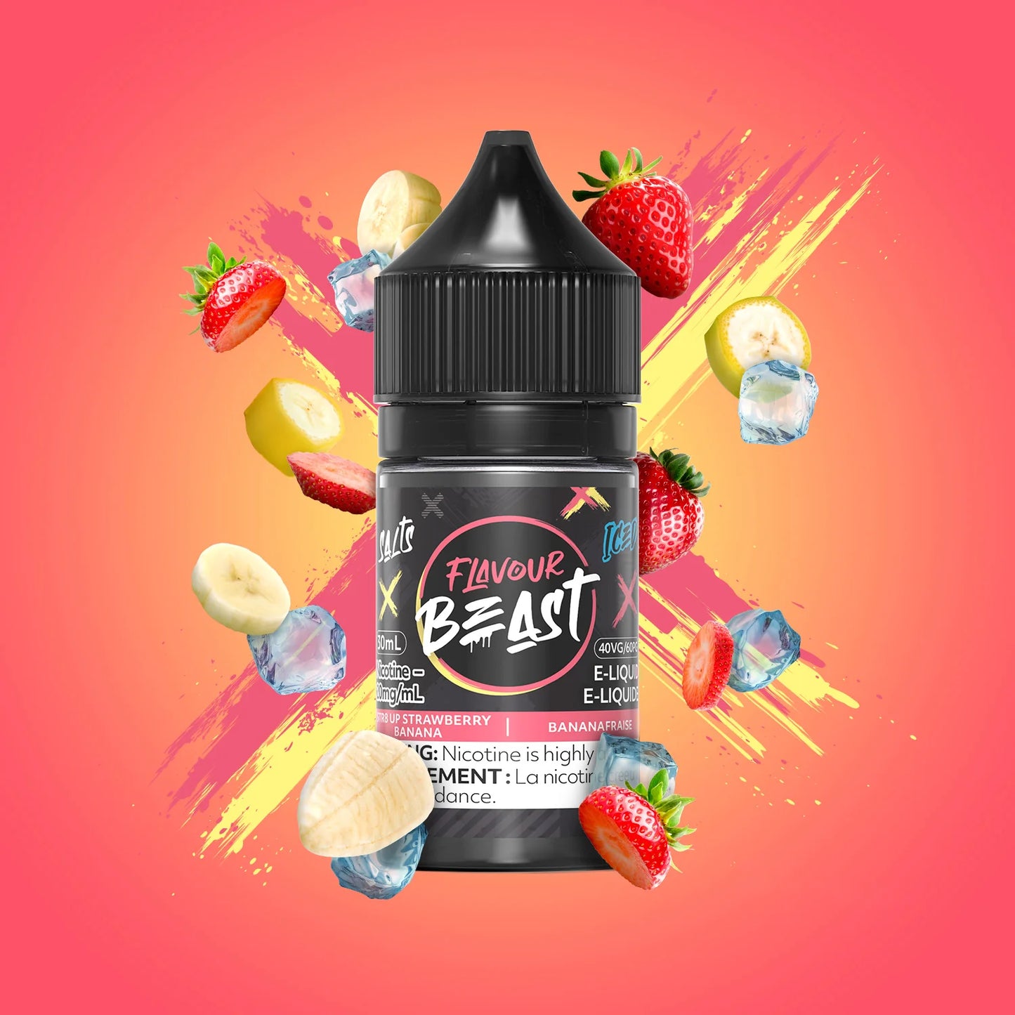 Flavour Beast e-liquid Str8 UP Strawberry Banana Iced 10mg/mL-30mL (provincial)