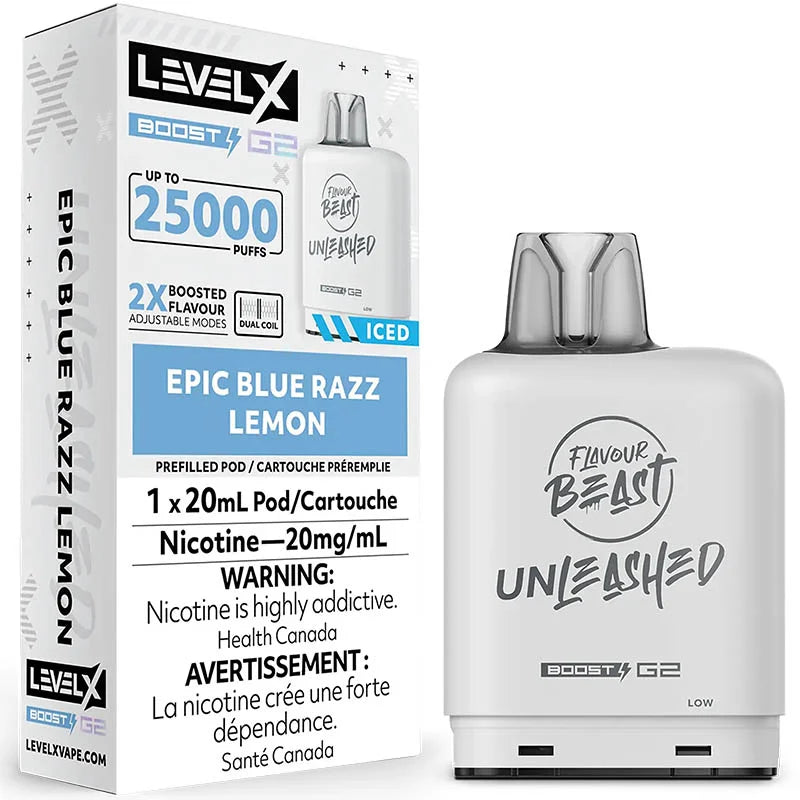 Flavour beast LevelX Boost G2 pod 25K Epic Blue Razz Lemon Iced 20mg/mL (Provincial)