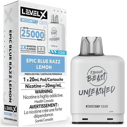 Flavour beast LevelX Boost G2 pod 25K Epic Blue Razz Lemon Iced 20mg/mL (Provincial)