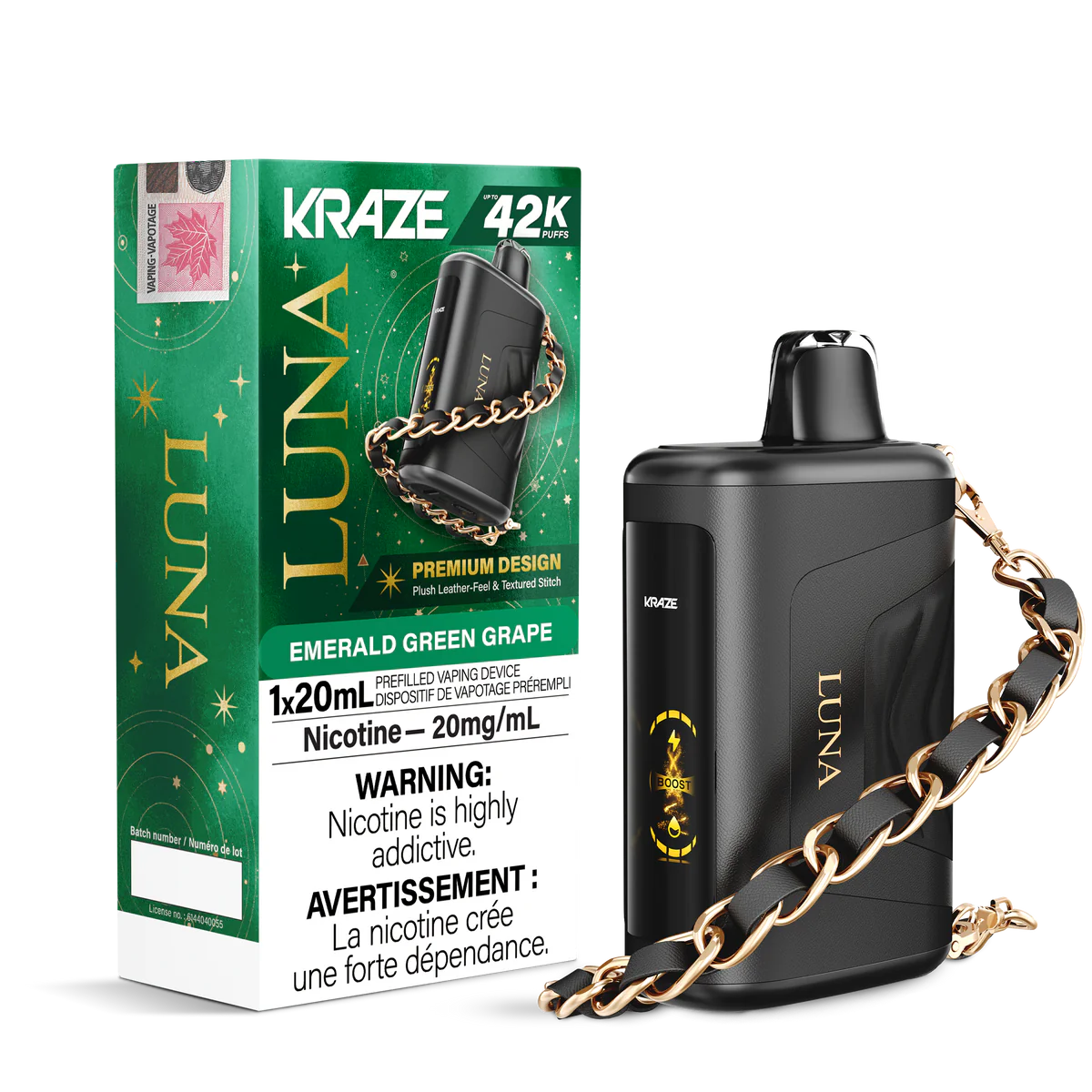 Kraze Luna 42K Emerald Green Grape 20mg/mL disposable (Provincial)