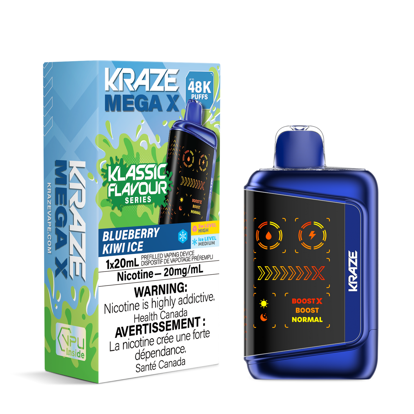 Kraze Mega X 48k Blueberry Kiwi Ice 20mg/mL  Disposable (Provincial)