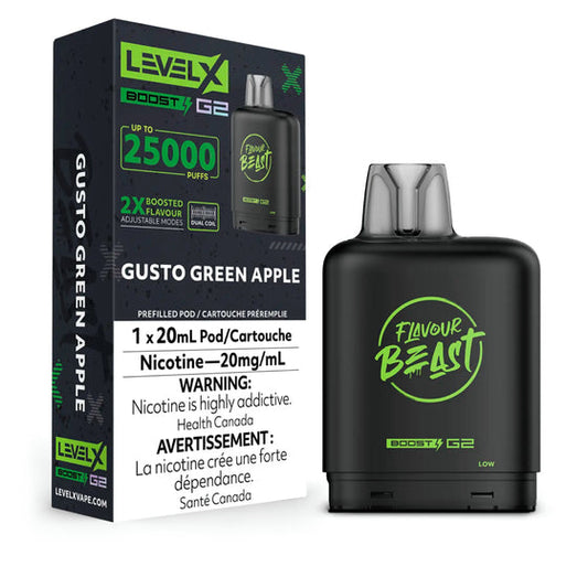 Flavour Beast levelX Boost G2 pod 25K Gusto Green Apple 20mg/mL (Provincial)