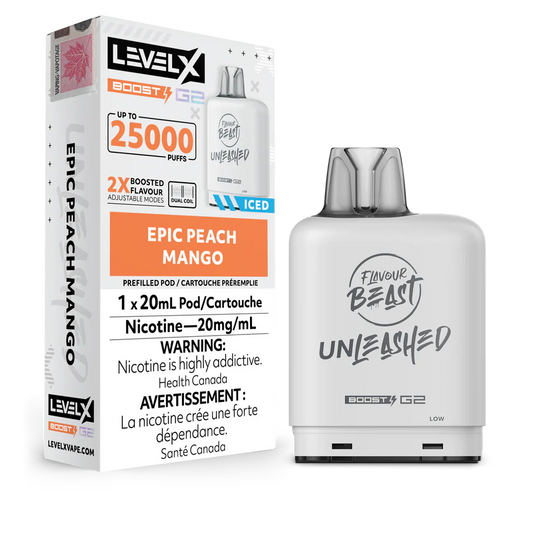 Flavour beast LevelX Boost G2 pod 25K Epic Peach Mango Iced 20mg/mL (Provincial)