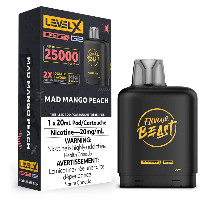 Flavour beast LevelX Boost G2 pod 25K Mad Mango Peach 20mg/mL (Provincial)