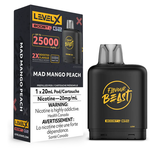 Flavour beast LevelX Boost G2 pod 25K Mad Mango Peach 20mg/mL (Provincial)