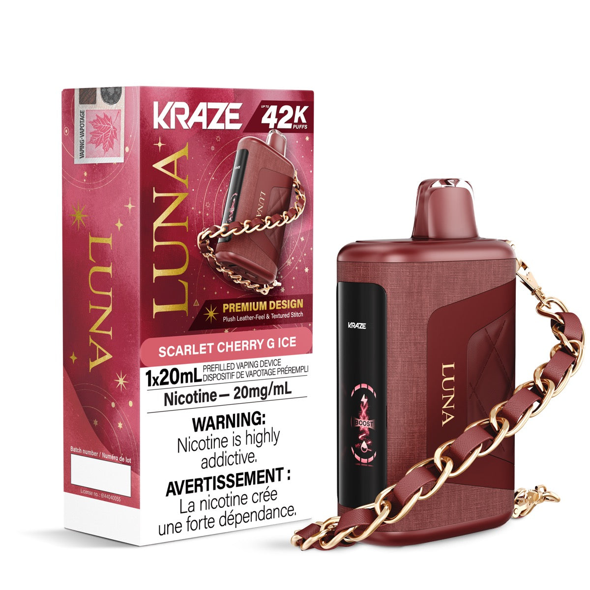 Kraze Luna 42K Scarlet Cherry G Ice 20mg/mL disposable (Provincial)