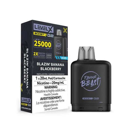 Flavour Beast LevelX Boost G2 pod 25K Blazin Banana Blackberry Iced  20mg/mL (Provincial)