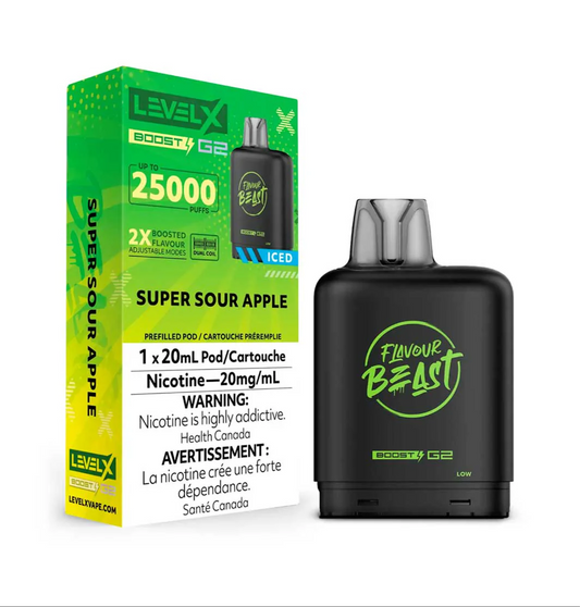 Flavour Beast LevelX Boost G2 pod 25K Super Sour Apple  Iced 20mg/mL( provincial)