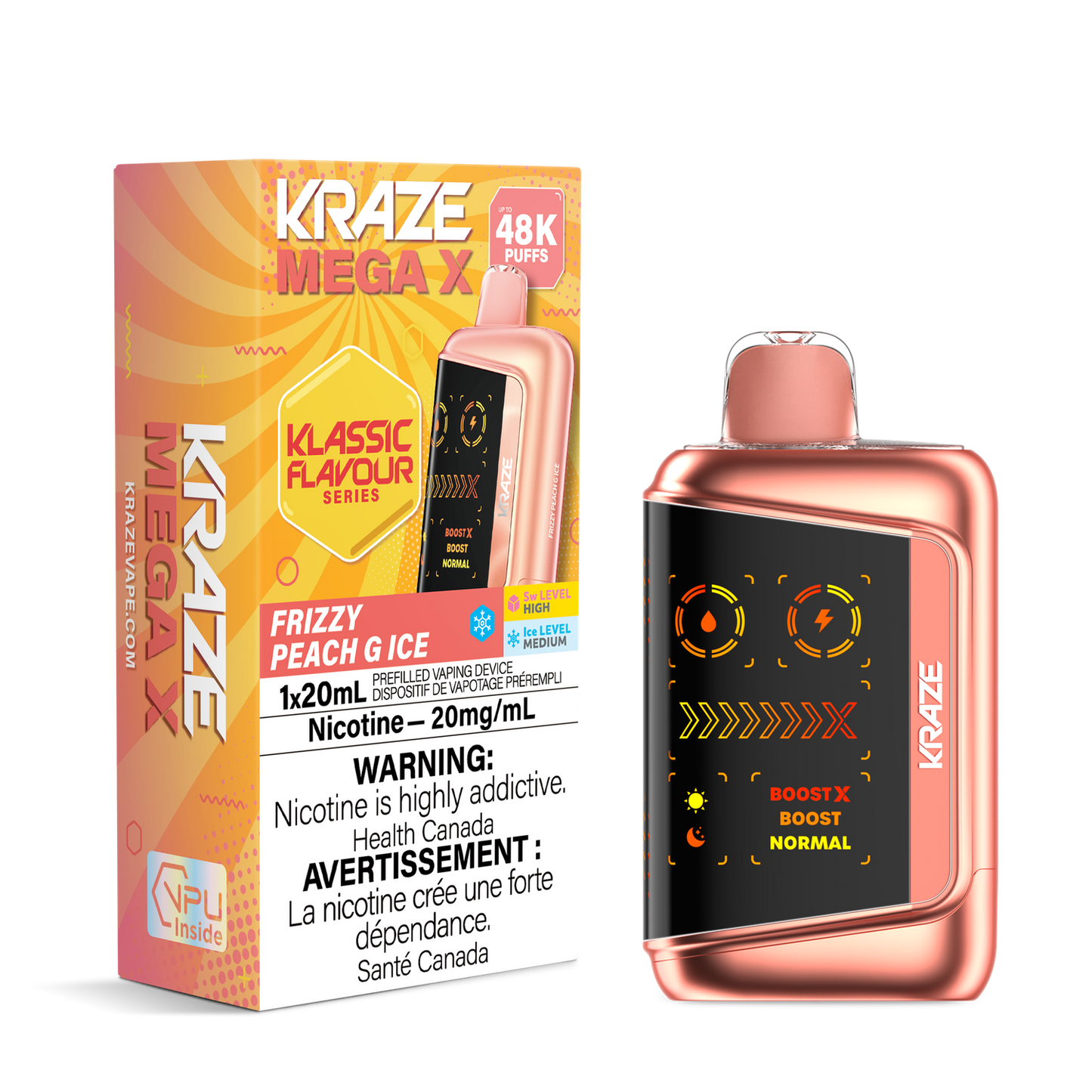 Kraze Mega X 48k Frizzy Peach G Ice 20mg/mL  Disposable (Provincial)