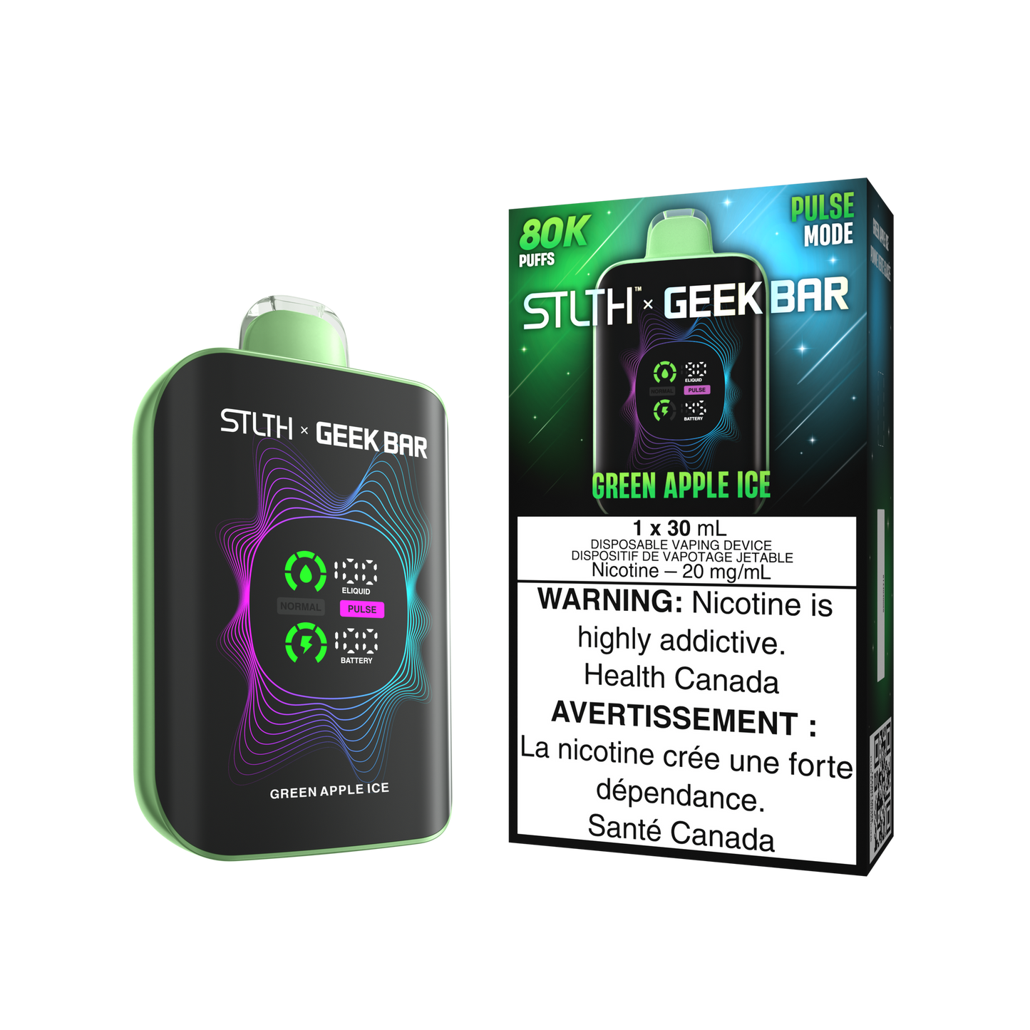 Stlth X Geek Bar 80k Green Apple Ice 20mg/30mL disposable (Provincial)