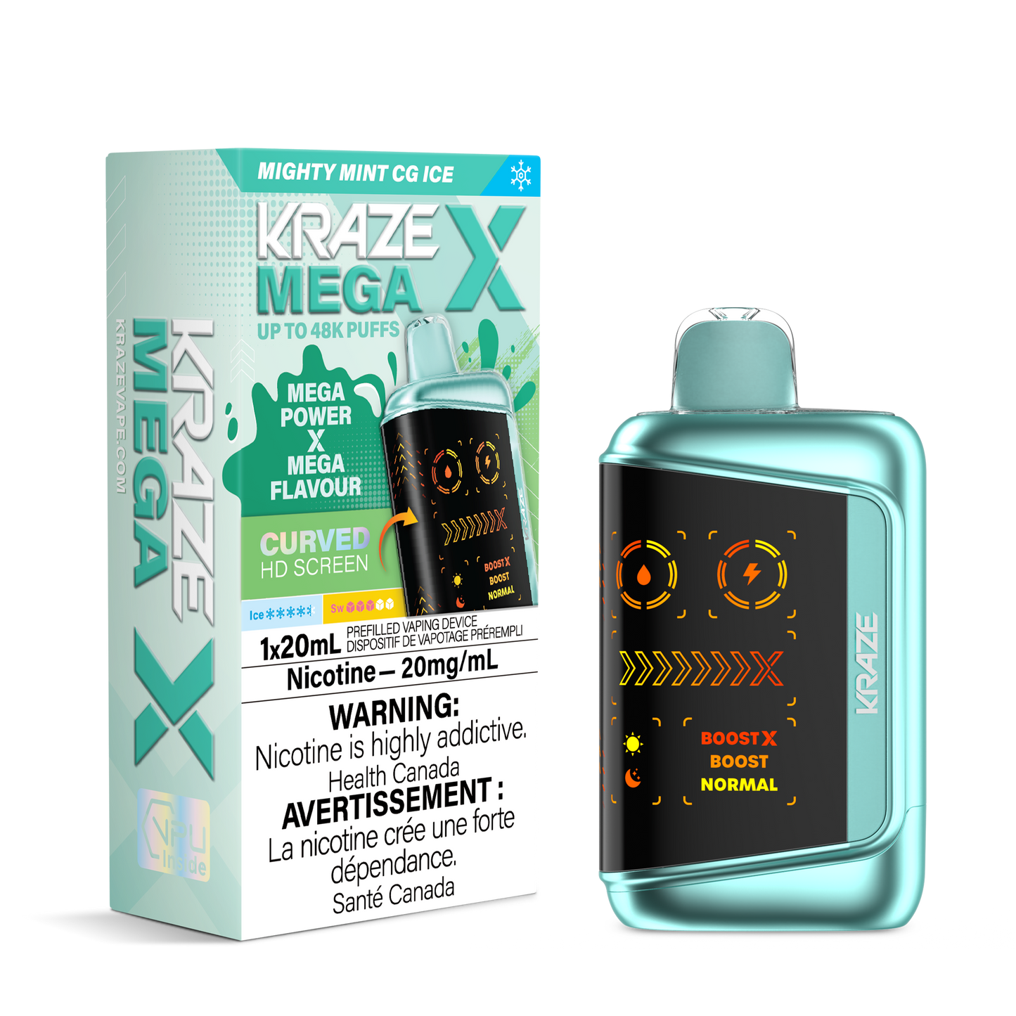 Kraze Mega X 48k Mighty Mint CG Ice 20mg/mL Disposable (Provincial)