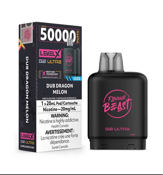 Flavour Beast LevelX Boost G2 Ultra pod 50k Dub Dragon Melon Iced 20mg/mL (Provincial)