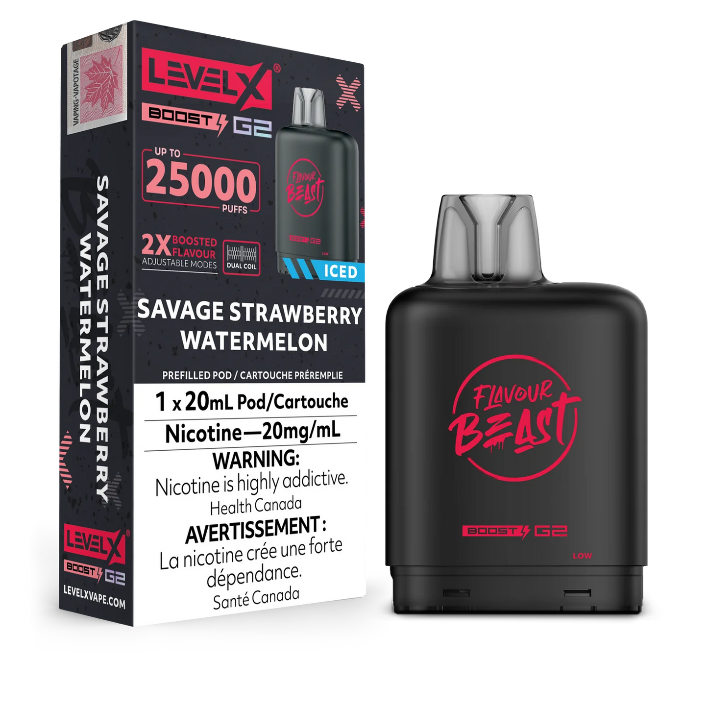 Flavour Beast LevelX Boost G2 pod 25K Savage Strawberry Watermelon 20mg/mL (Provincial)