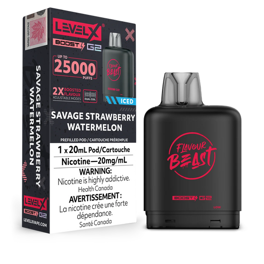 Flavour Beast LevelX Boost G2 pod 25K Savage Strawberry Watermelon 20mg/mL (Provincial)