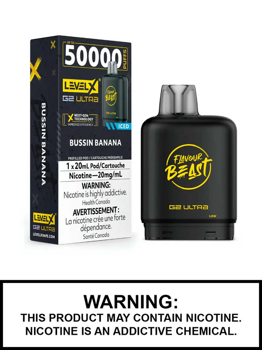 Flavour Beast LevelX Boost G2 Ultra pod 50K  Bussin Banana Iced 20mg/mL (Provincial)