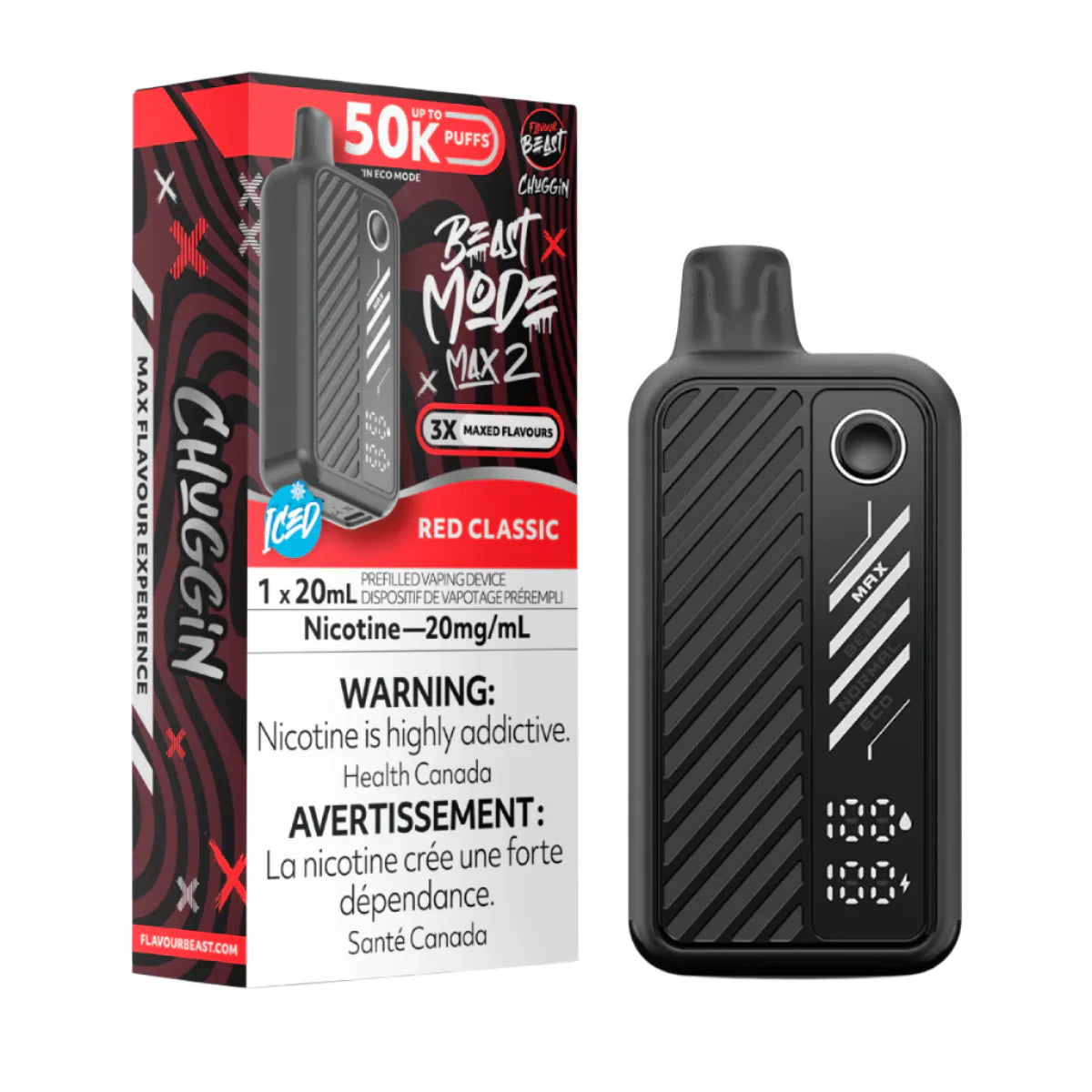 Flavour Beast Mode Max 50k Chuggin’ Red Classic Iced 20mg/mL disposable (Provincial)