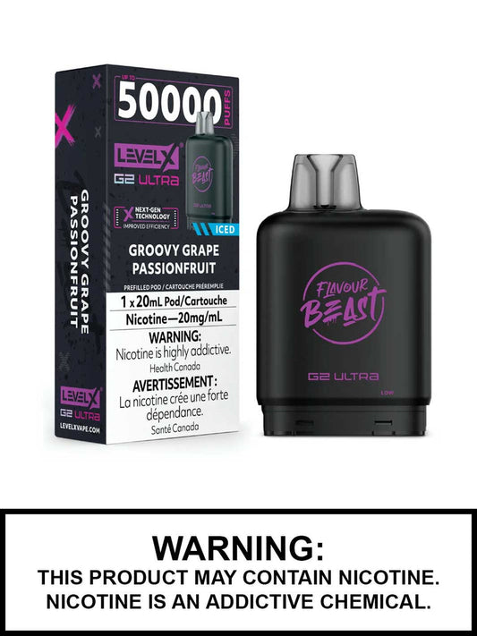 Flavour Beast Level X G2 Ultra Pod 50k Groovy Grape Passionfruit Ice 20mL 20mg/ml (Provincial)