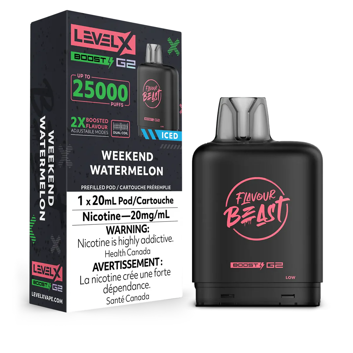 Flavour Beast LevelX Boost G2 pod 25K Weekend Watermelon Iced 20mg/mL (Provincial)