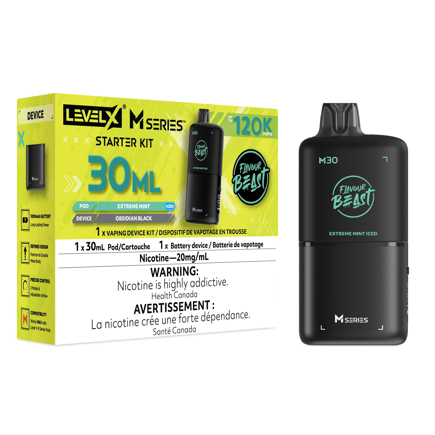 Flavour Beast Level X M Series Starter Kit 120k Polar Mint Iced 20mg/mL (Provincial)