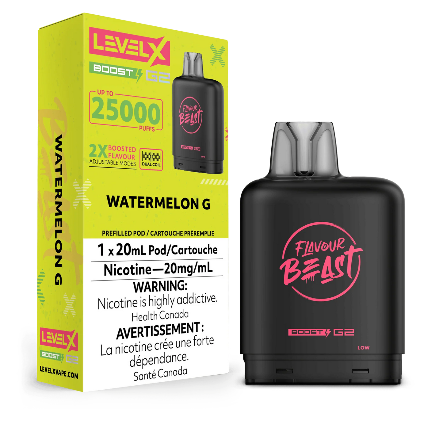 Flavour Beast LevelX Boost G2 pod 25K Watermelon G 20mg/mL (Provincial)