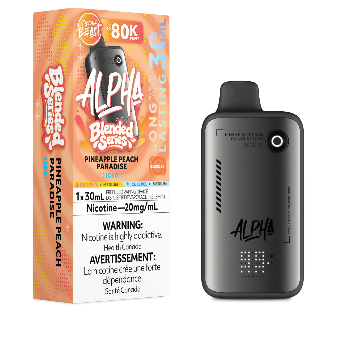 Flavour Beast Alpha Pineapple Peach Paradise Iced Blended Series 80K 20mg disposable (Provincial)