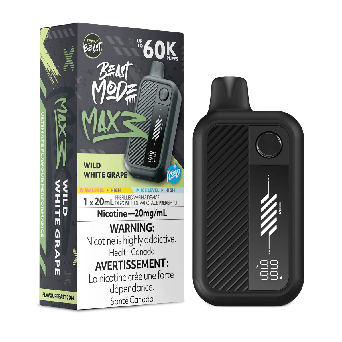 Flavour Beast Beast Mode Max 3 60K Wild White Grape Ice 20mg/mL disposable (Provincial)