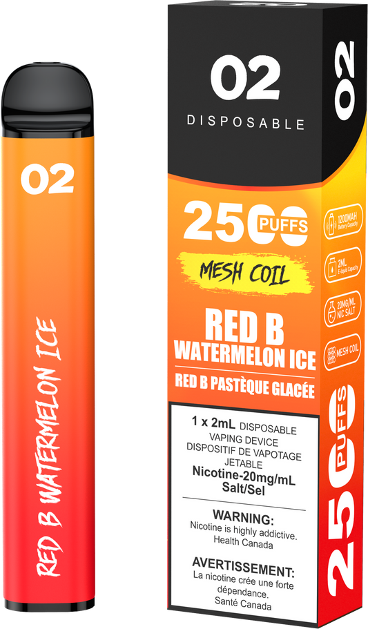 O2 2500 Red B Watermelon Ice  20mg/ml Disposable (Provincial