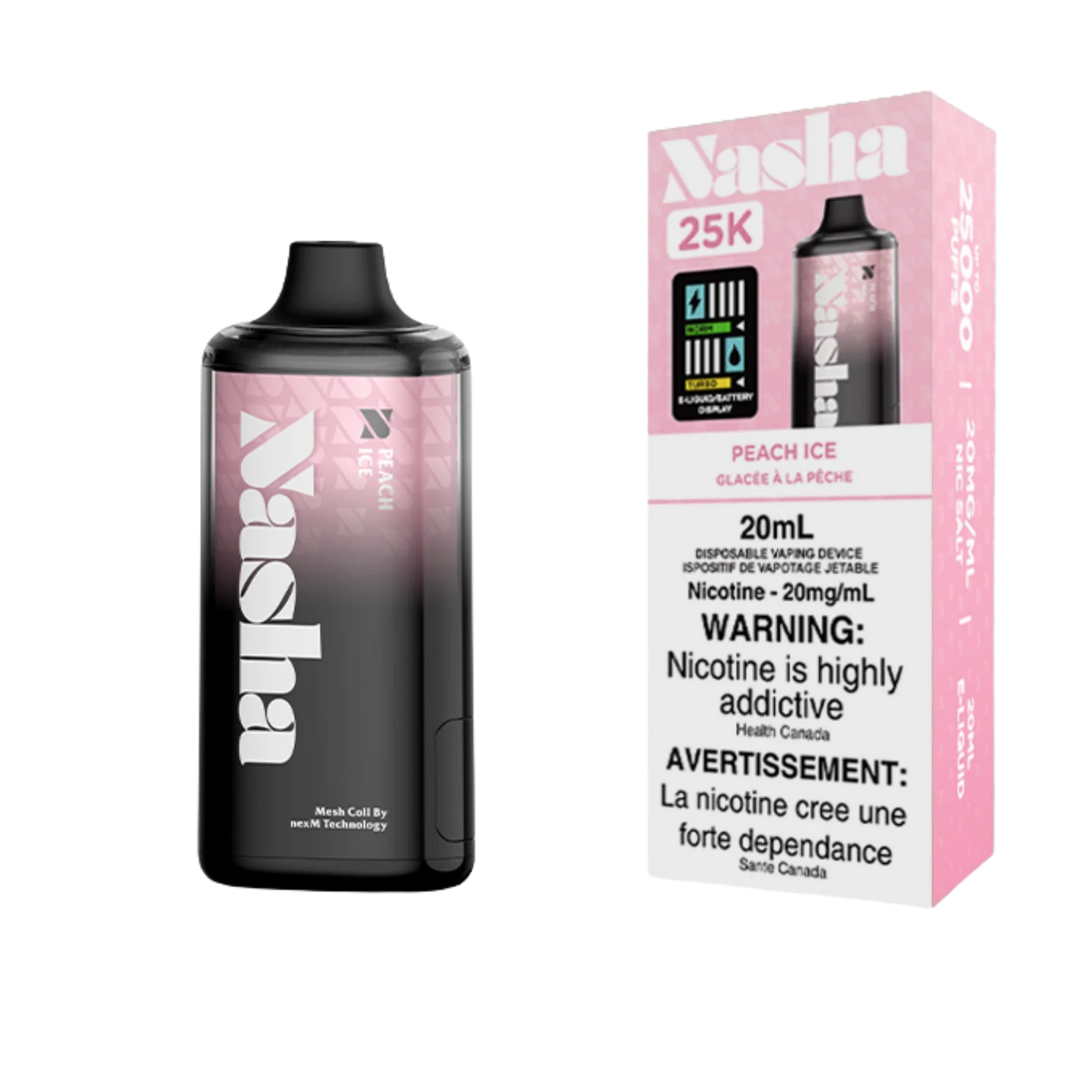 Nasha 25K Peach Ice 20mg/mL disposable (Provincial)