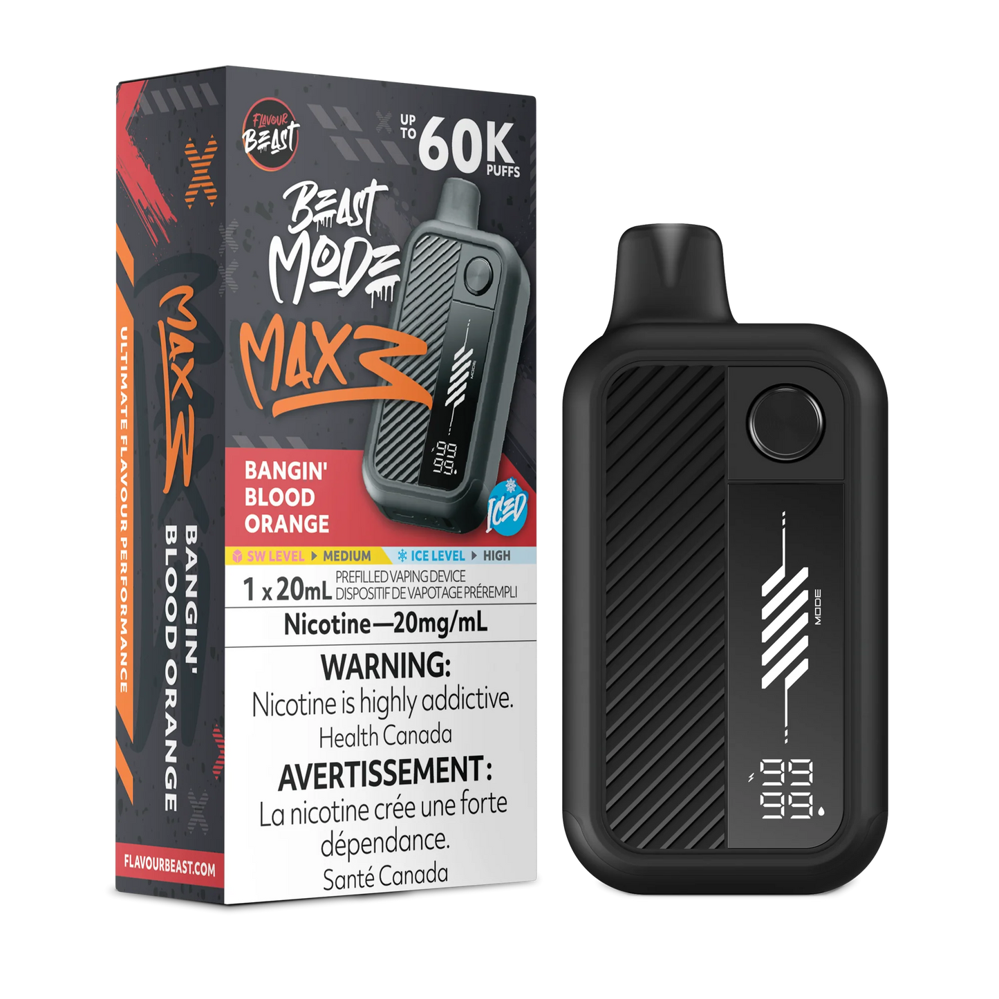 Flavour Beast Mode Max 3 60K Bangin’ Blood Orange Iced 20mg/mL disposable (Provincial)