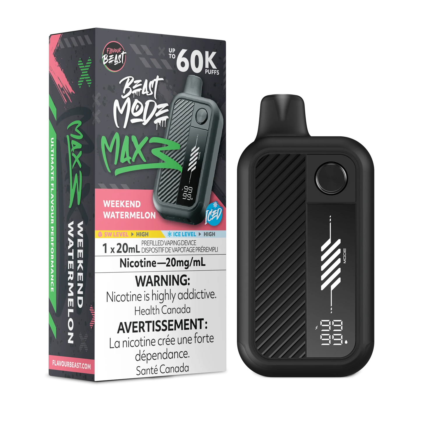 Flavour Beast Mode Max 3 60K Weekend Watermelon Iced 20mg/mL disposable (Provincial)