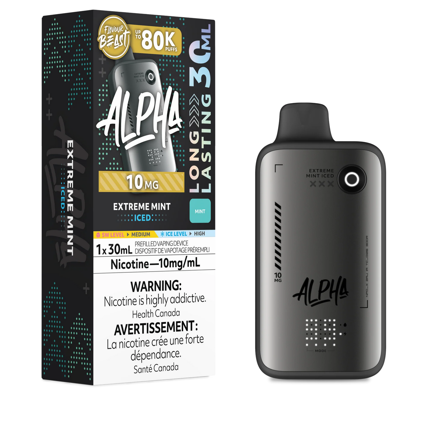 Flavour Beast Alpha 80k Extreme Mint Ice 10mg/30mL disposable (Provincial)